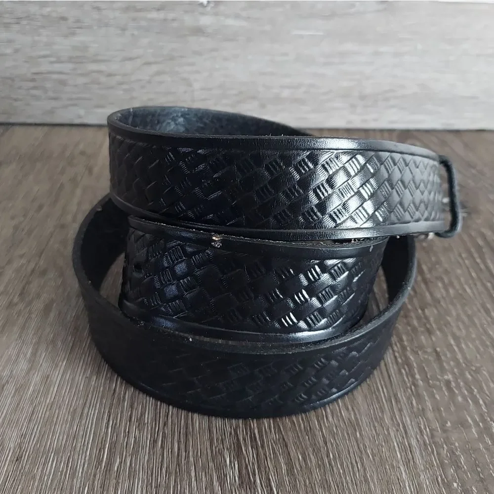 Men's Black Basketweave Leather Belt 48
